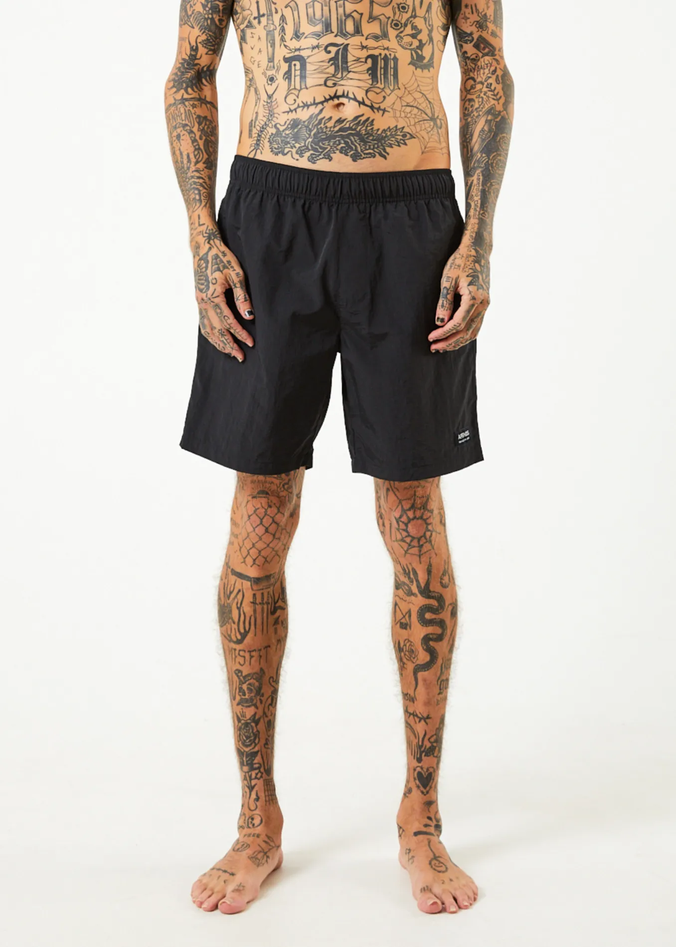 AFENDS Mens Baywatch Vortex - Elastic Waist Shorts - Black