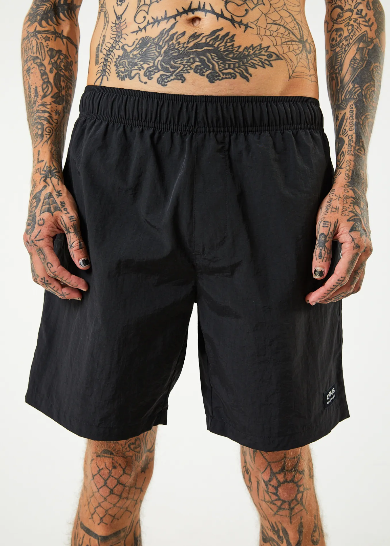 AFENDS Mens Baywatch Vortex - Elastic Waist Shorts - Black