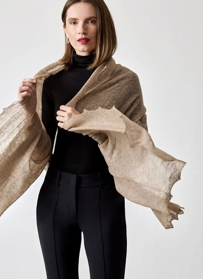 Airy Scallop Edge Cashmere Scarf