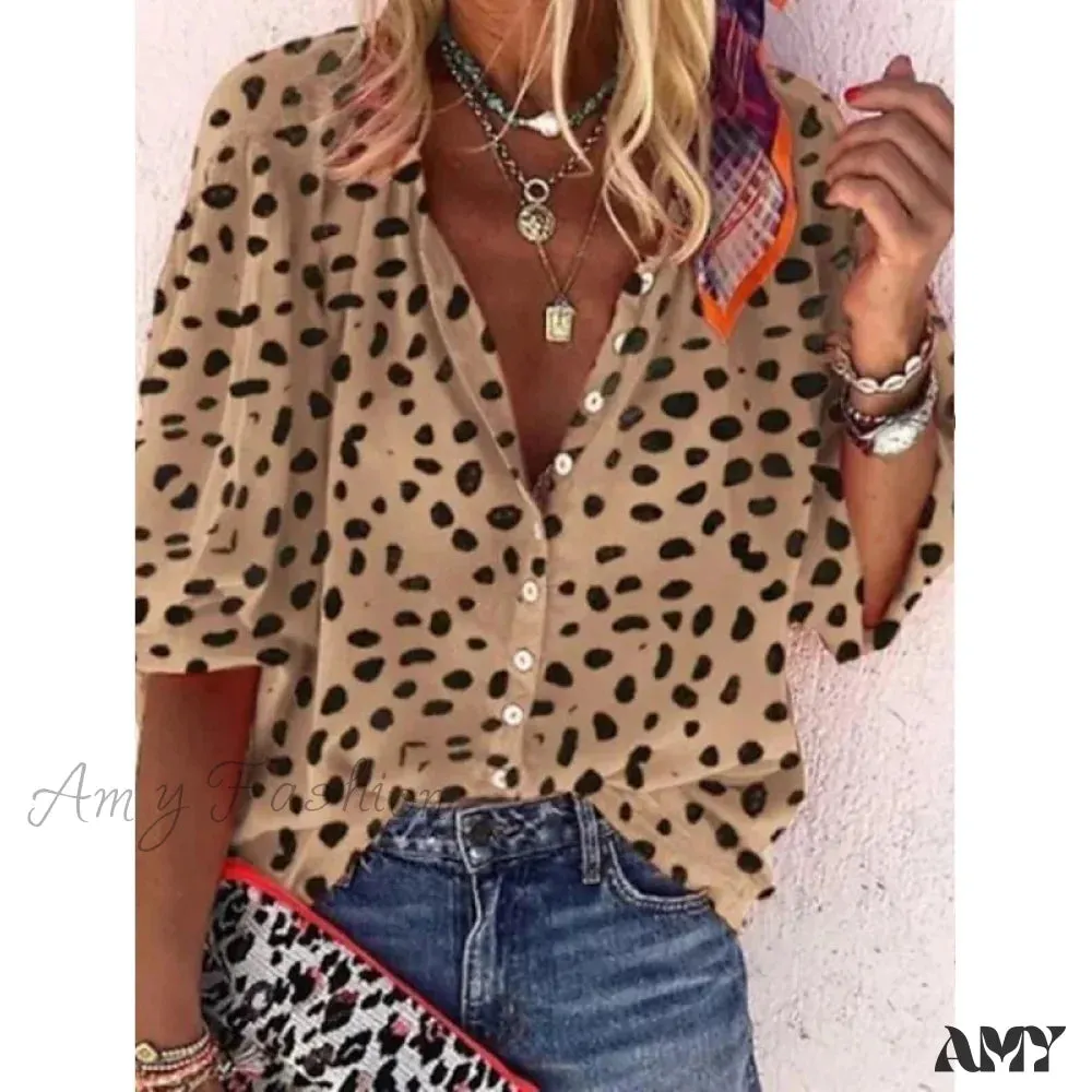 Amy Fashion - Loose Leopard Print Blouses