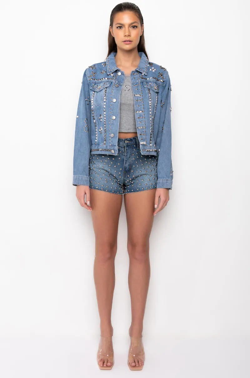 AZALEA WANG ERIKKA STUDDED DENIM JACKET