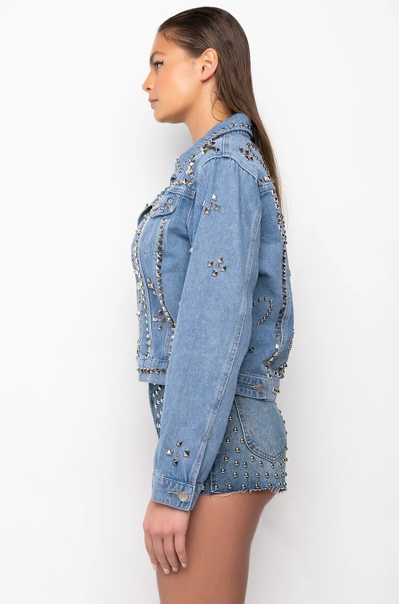 AZALEA WANG ERIKKA STUDDED DENIM JACKET