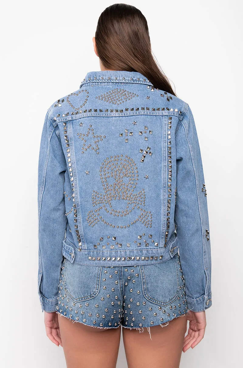 AZALEA WANG ERIKKA STUDDED DENIM JACKET