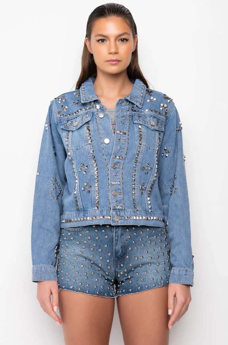 AZALEA WANG ERIKKA STUDDED DENIM JACKET