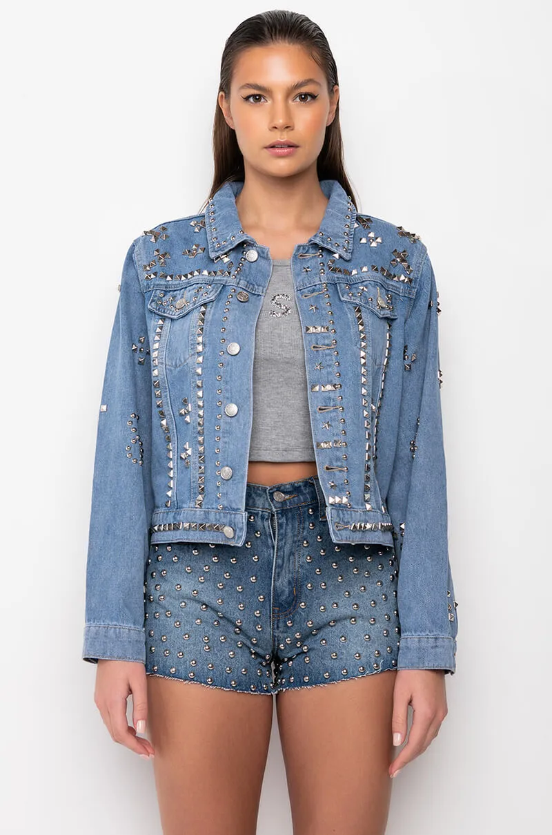 AZALEA WANG ERIKKA STUDDED DENIM JACKET