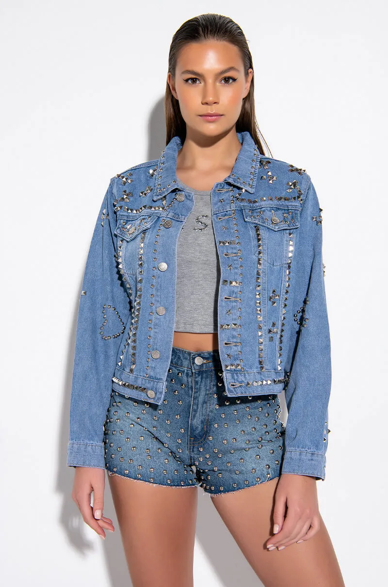 AZALEA WANG ERIKKA STUDDED DENIM JACKET