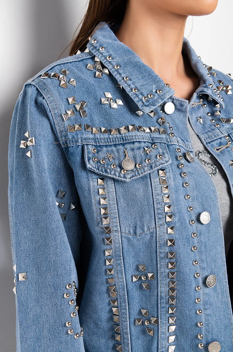 AZALEA WANG ERIKKA STUDDED DENIM JACKET