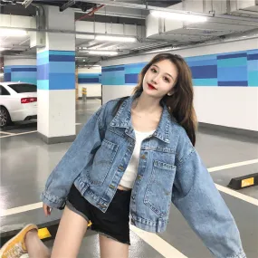 Back Pocket Versatile Loose Thin Bat Sleeve Denim Coat