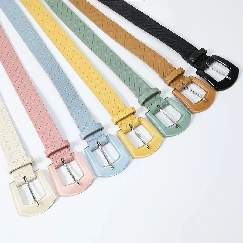 Basic Simple Style Solid Color Pu Leather Resin Patchwork Women's Leather Belts