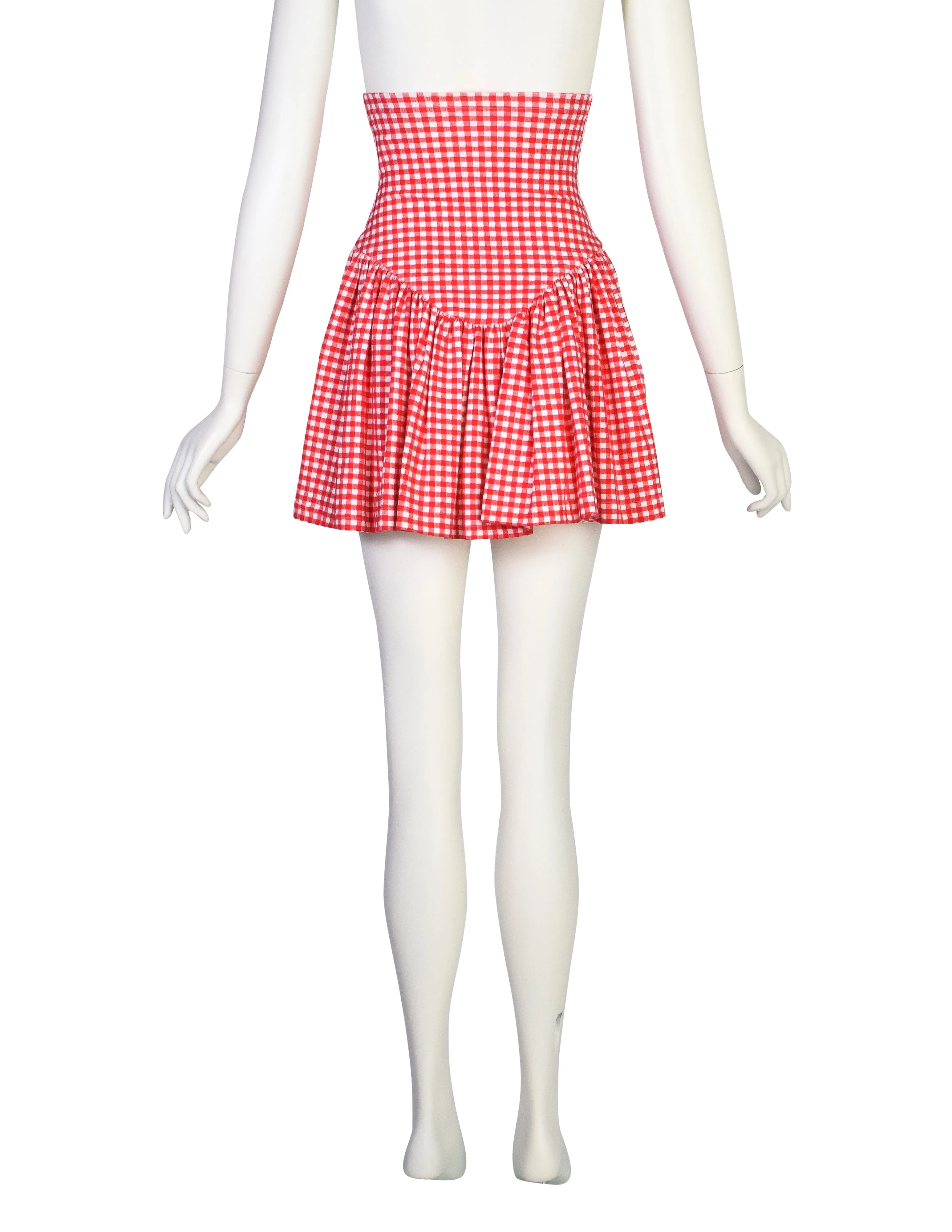 Betsey Johnson Punk Label Vintage Red White Gingham Ultra High Waist Lace Up Mini Skirt