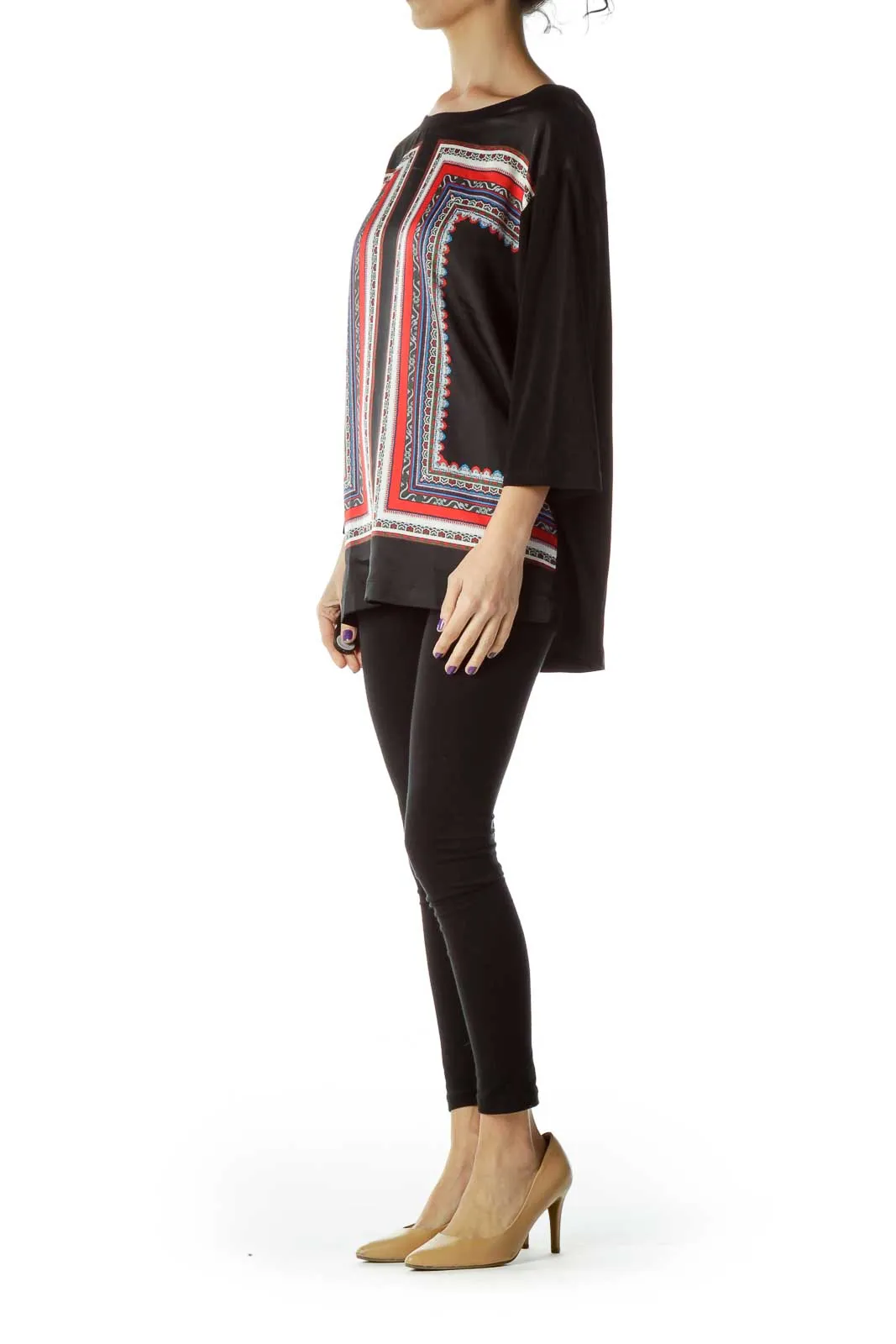 Black Red Printed Loose Blouse