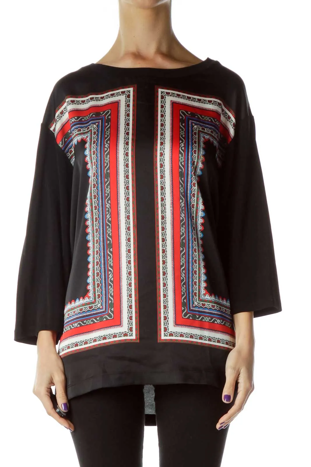 Black Red Printed Loose Blouse