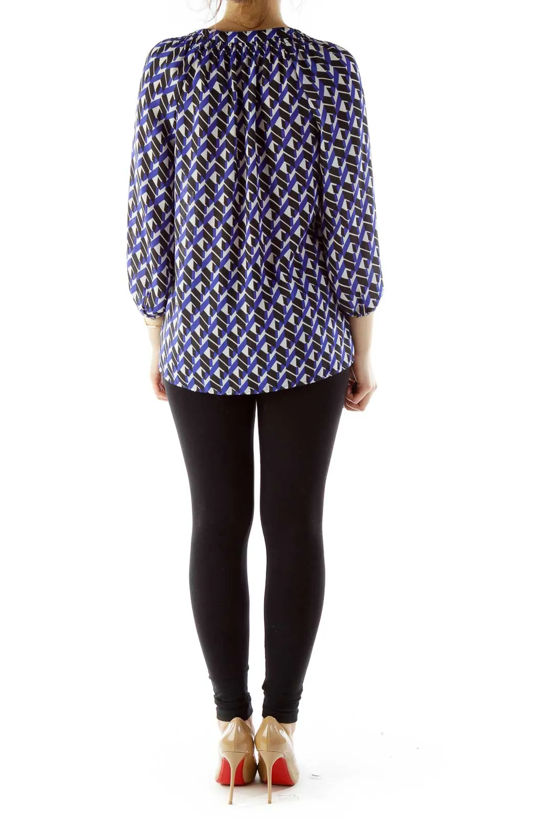 Blue Black and Cream pattern Loose Top