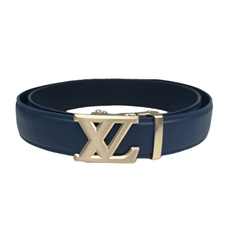 Blue Men's Belt Leathers Gold Buckle Fashion Design