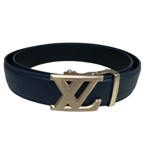 Blue Men's Belt Leathers Gold Buckle Fashion Design