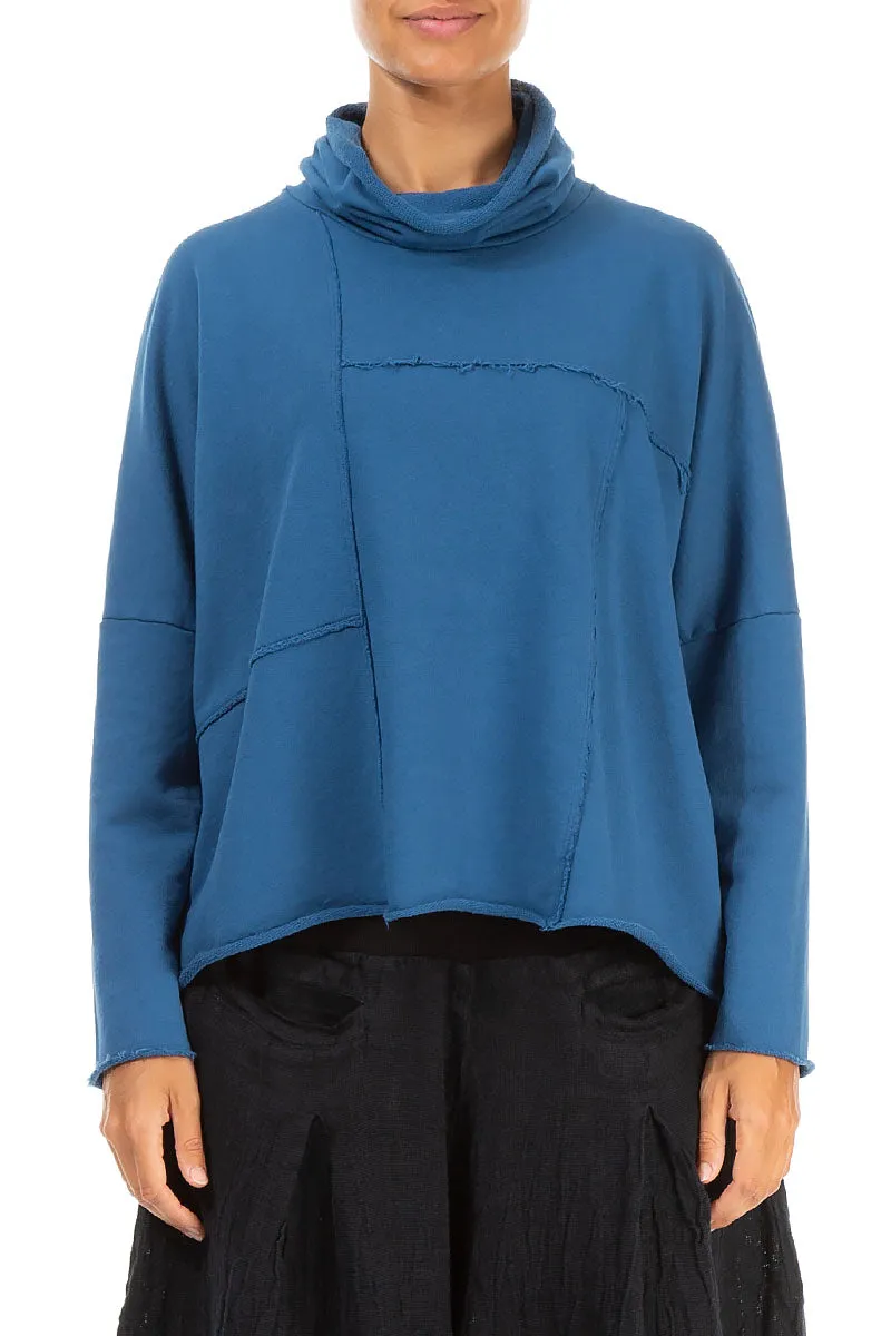 Boxy Cowl Neck Azure Cotton Jumper