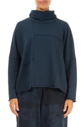 Boxy Cowl Neck Midnight Blue Cotton Jumper