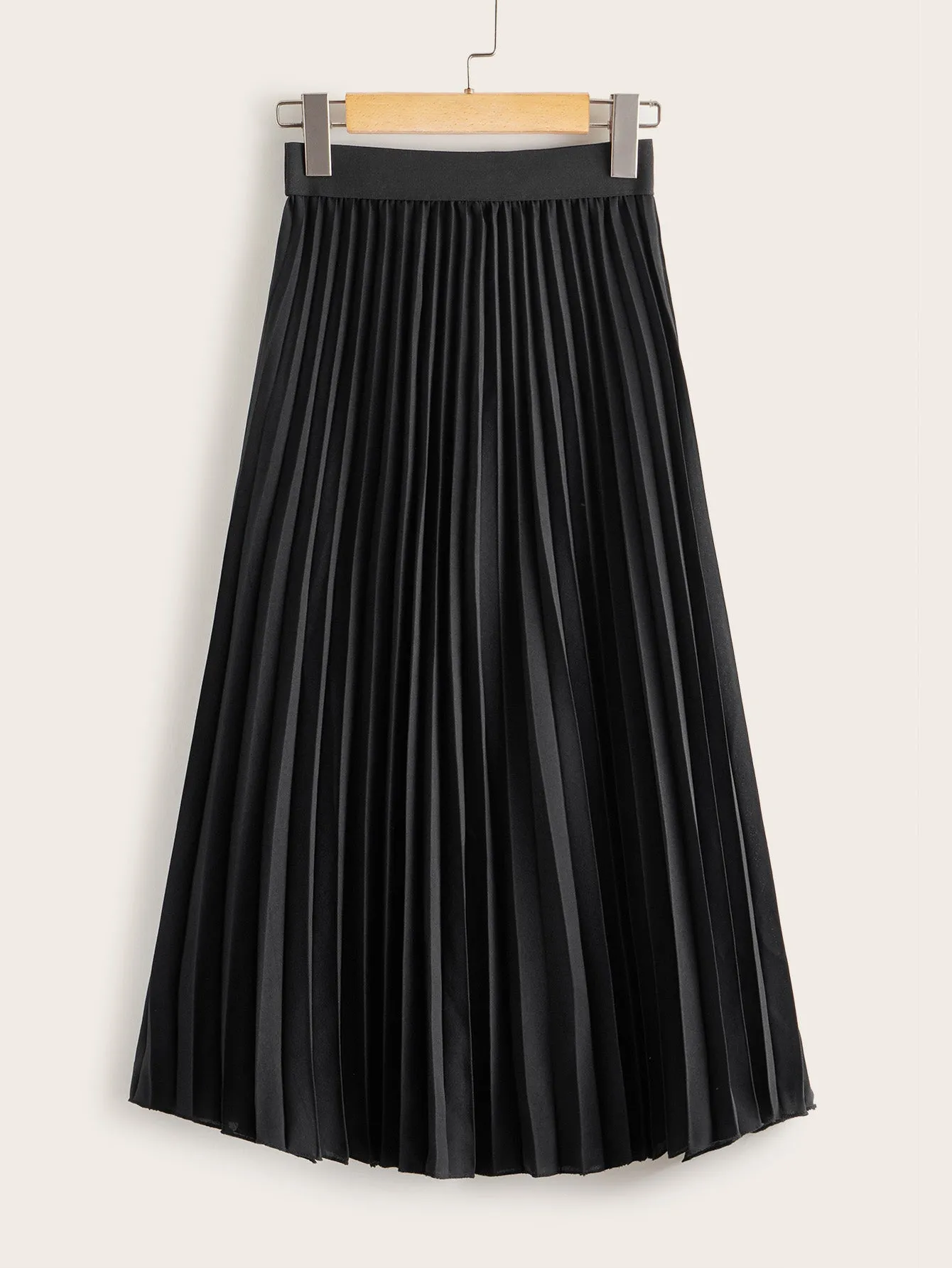 Casual Plain Pleated High Waist Midi Women Skirt