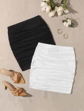 Casual Plain Ruched High Waist Mini Women Skirts