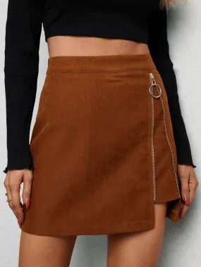 Casual Plain Zipper High Waist Short Women Skirts