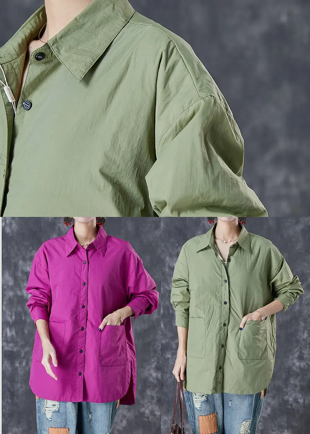 Classy Purple Oversized Pockets Cotton Blouses Fall ML3013