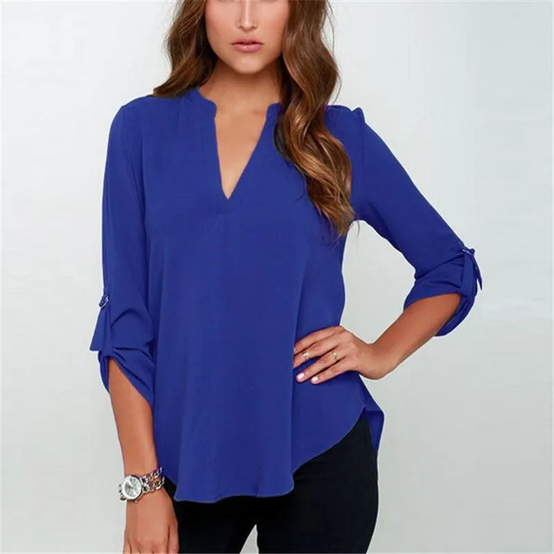 Clearance V-neck Chiffon Wrinkle Loose Plus Size Blouse