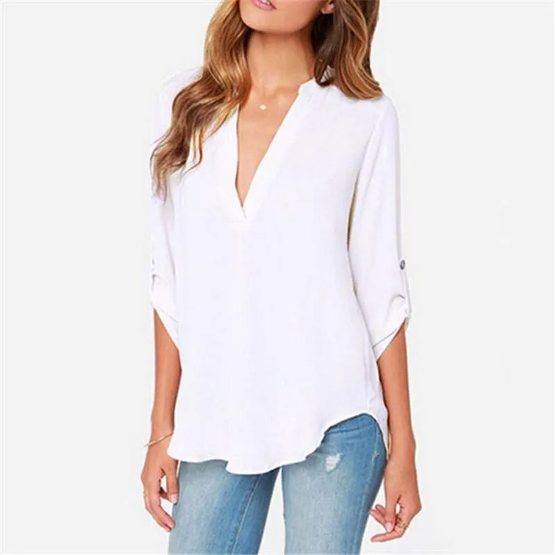 Clearance V-neck Chiffon Wrinkle Loose Plus Size Blouse