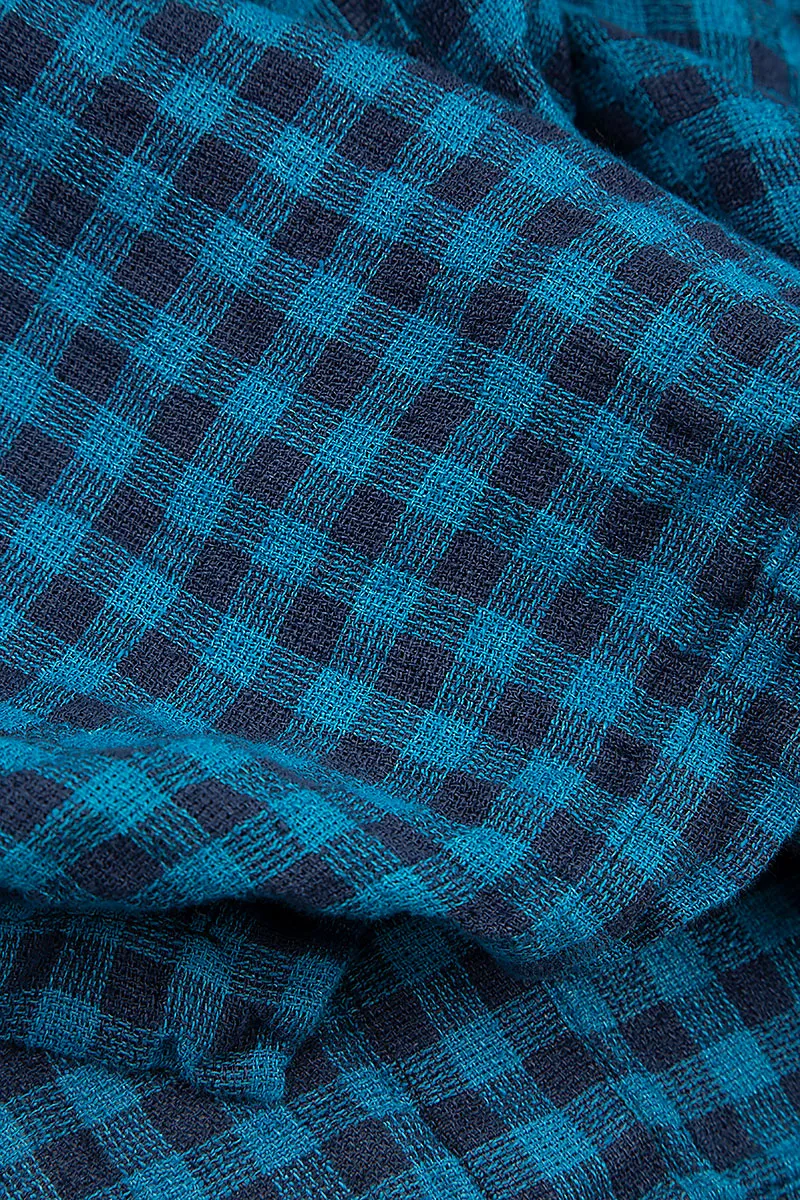 Cowl Neck Blue Check Linen Blouse