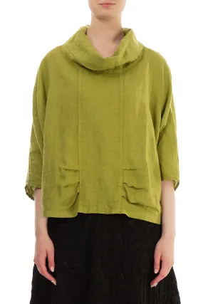 Cowl Neck Golden Lime Linen Blouse