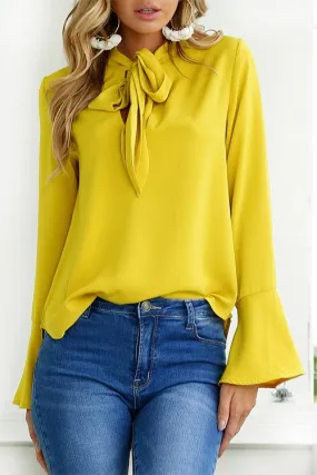 Custom Self-tie Design Bell Sleeves Chiffon Blouse