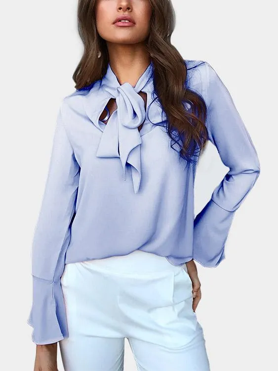 Custom Self-tie Design Bell Sleeves Chiffon Blouse