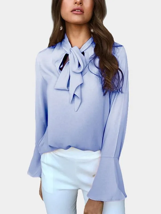 Custom Self-tie Design Bell Sleeves Chiffon Blouse