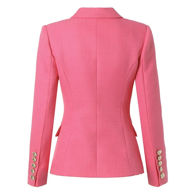 Double-breasted Textured Pink Blazer