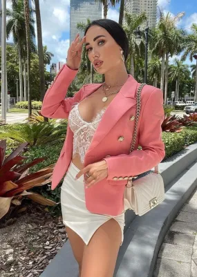 Double-breasted Textured Pink Blazer