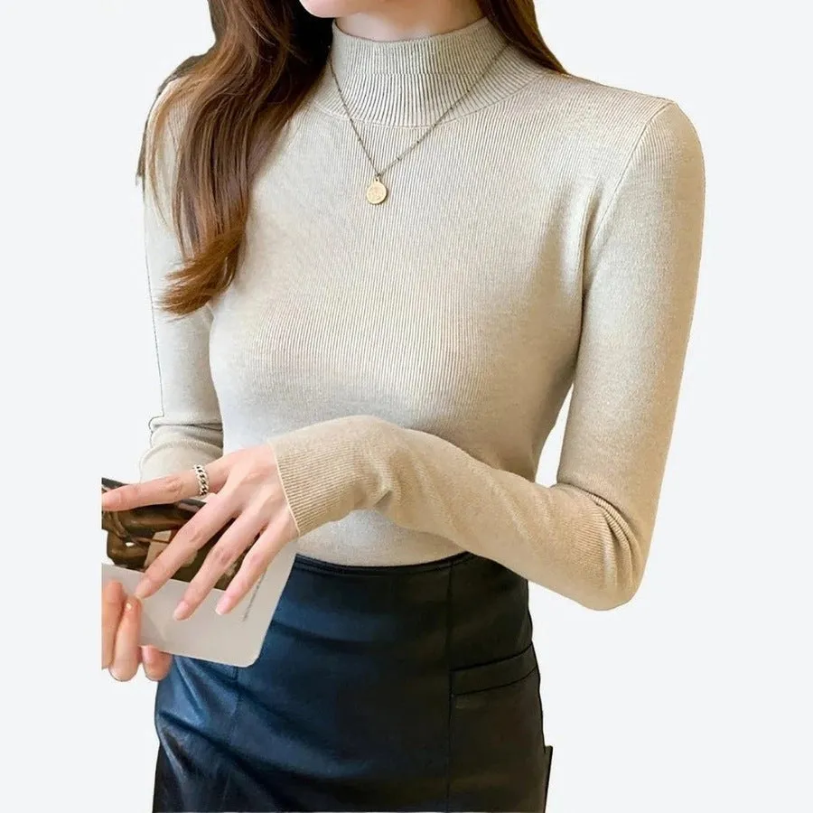 Elegant Fitted Ribbed Turtleneck Sweaters