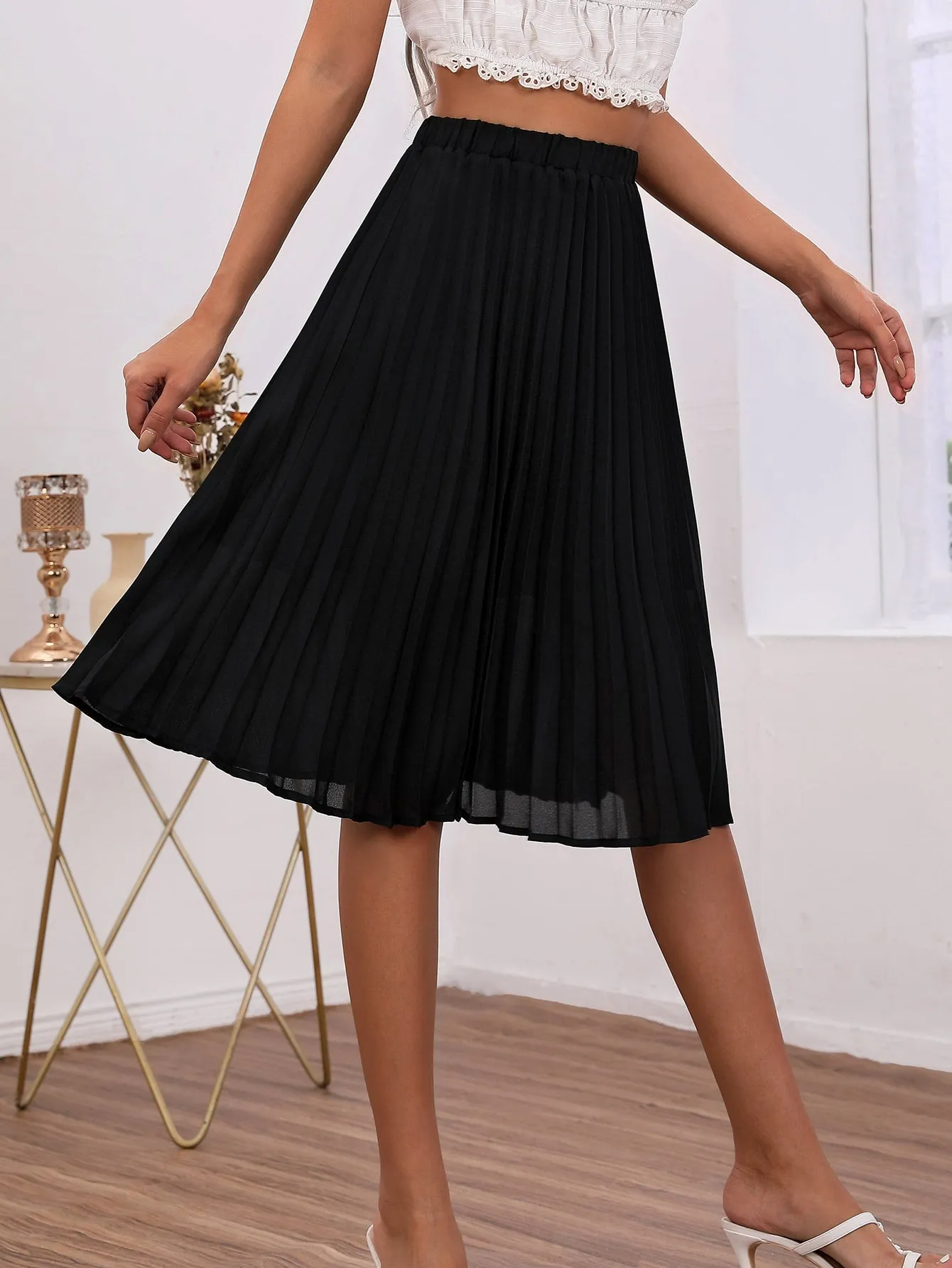 Elegant Plain High Waist Knee Length Womens Skirts