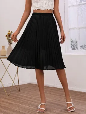 Elegant Plain High Waist Knee Length Womens Skirts