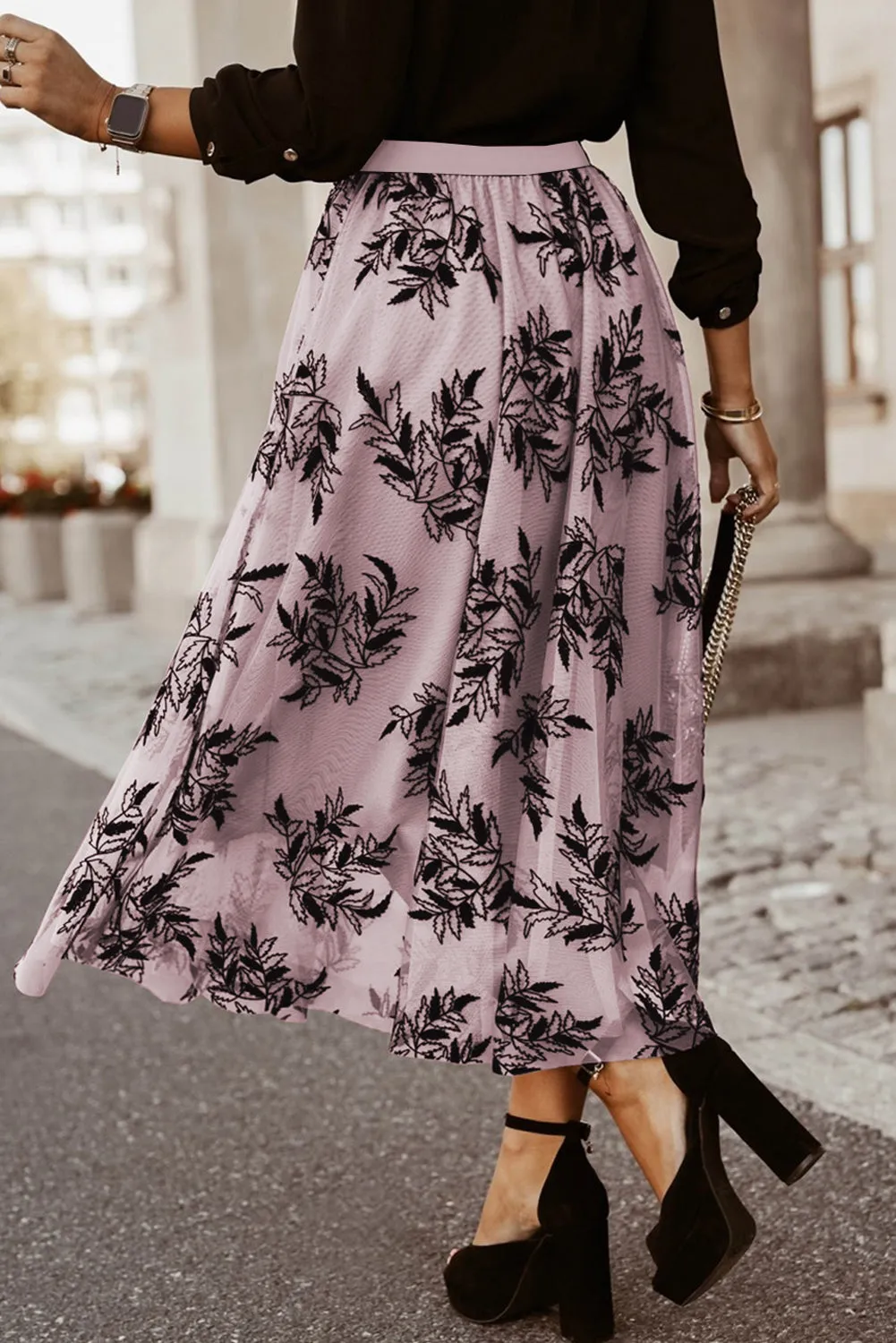 Embroidered High Waist Skirt