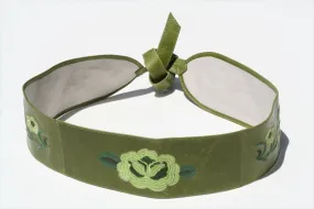 Embroidered leather belt - Chartruse