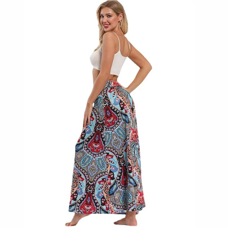 Ethnic Style Printed High Waist Long A-Line Dresses Wide Swing Wholesale Skirts Bohemian