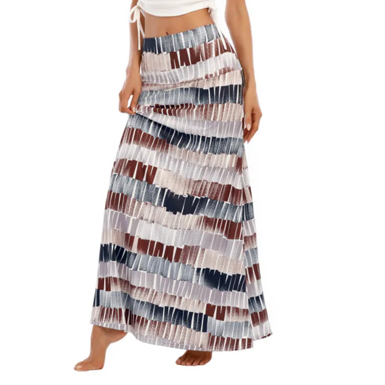 Ethnic Style Printed High Waist Long A-Line Dresses Wide Swing Wholesale Skirts Bohemian