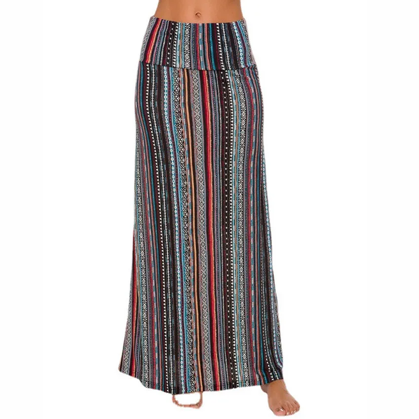 Ethnic Style Printed High Waist Long A-Line Dresses Wide Swing Wholesale Skirts Bohemian