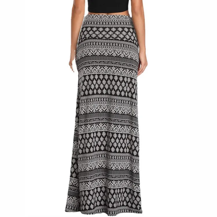 Ethnic Style Printed High Waist Long A-Line Dresses Wide Swing Wholesale Skirts Bohemian