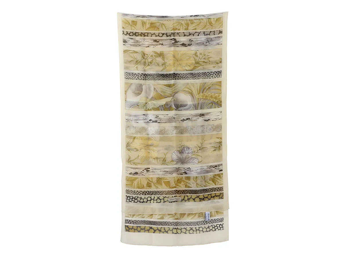 Ferragamo Cream Floral Silk Scarf