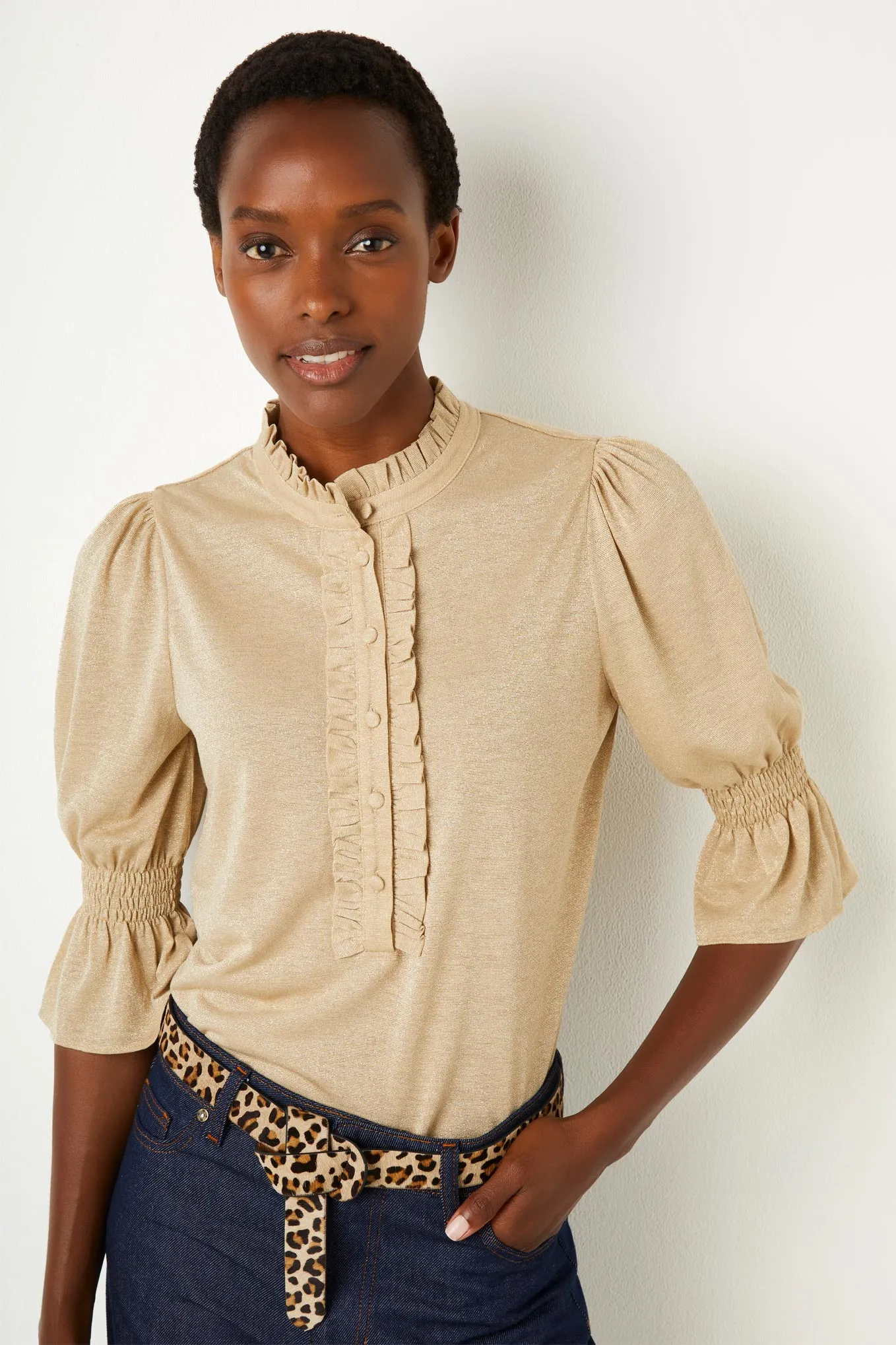 Flora Frill Jersey Top - Gold