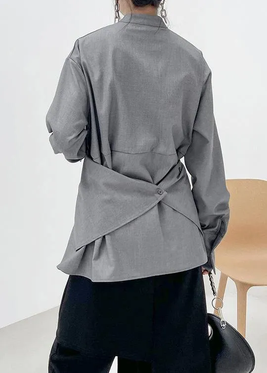 French Grey asymmetrical design  Long sleeve Spring Blouses