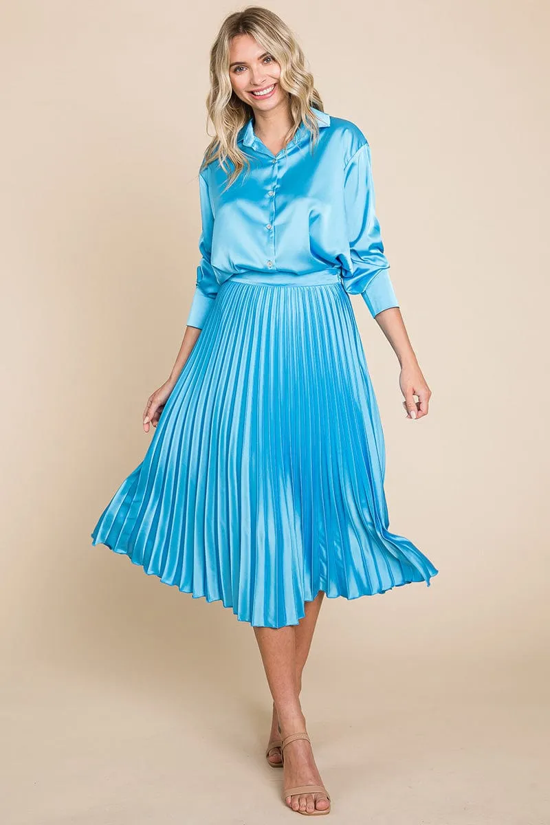 High Waisted Pleated Midi Skirt