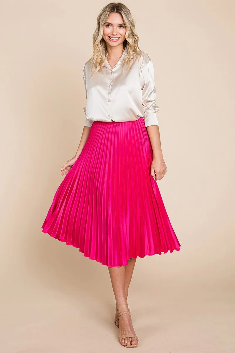 High Waisted Pleated Midi Skirt