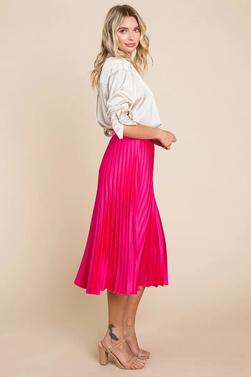 High Waisted Pleated Midi Skirt