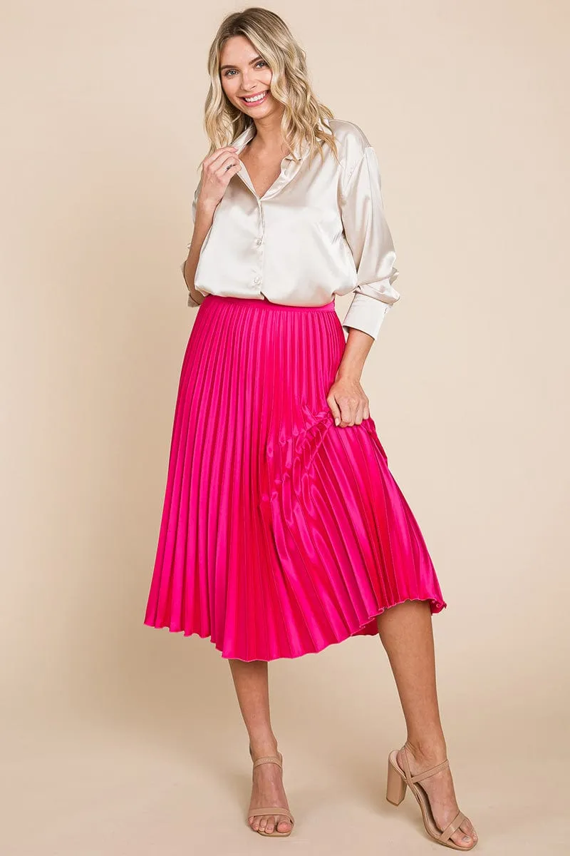 High Waisted Pleated Midi Skirt